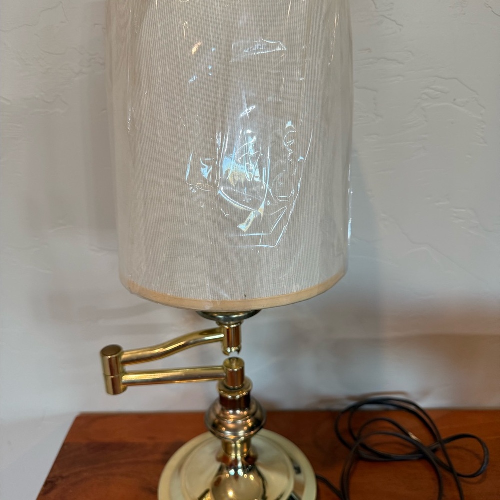 Vintage Brass Swing Arm Desk or Reading Table Lamp Electric, New Original Shade